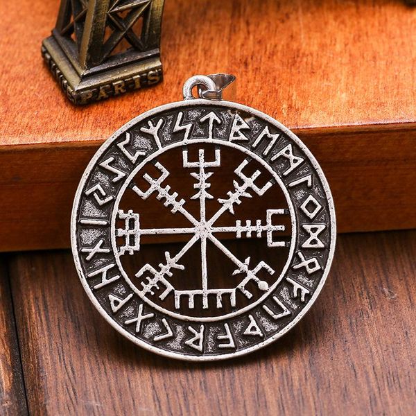 

pendant necklaces viking icelandic vegvisir helmet horror in runic circle magical staves compass rune amulet collier necklace, Silver