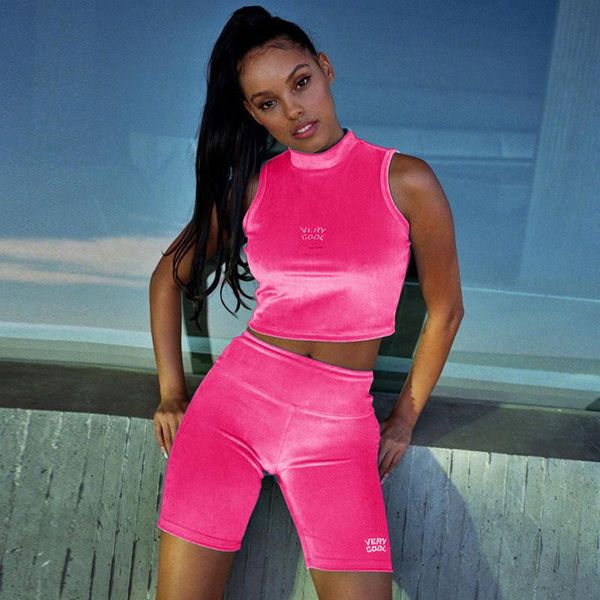 

embroidery letter velvet two piece set summer clothes fitness lounge wear crop + biker shorts bodycon tracksuit women outfit dress, White