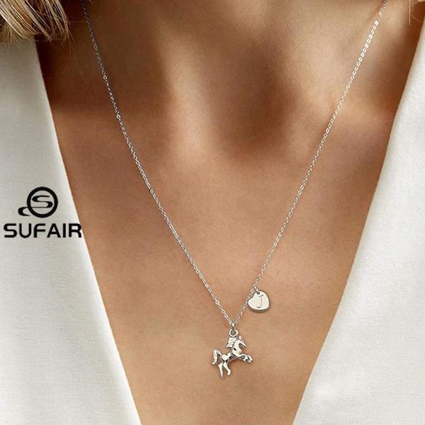 

chains sufair horse gifts for girls 14k gold plated heart initial necklace women personalized letter dainty pendant jewelry gift, Silver