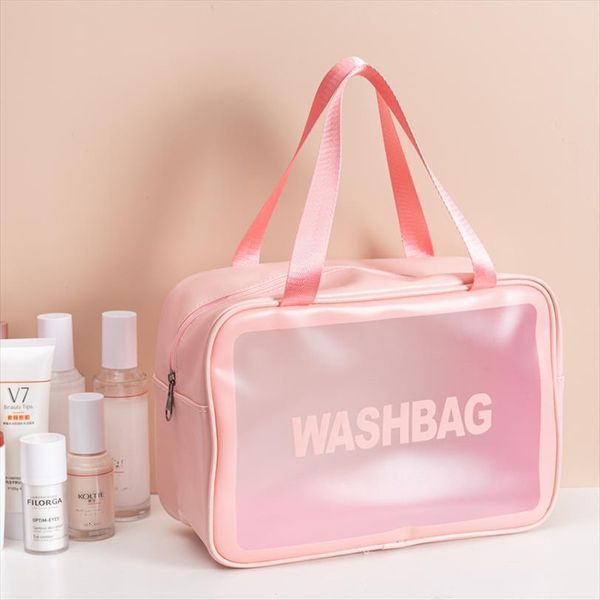 

ins style fashion cosmetic bags women handbags frosted transparent for girl zipper handbag large capacity female washbag