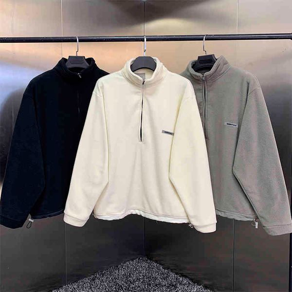 

men's hoodies & sweatshirts essentials of god half-zip stand collar hip hop loose streetwear thick fleece pullover sweatshirt 6awc, Black