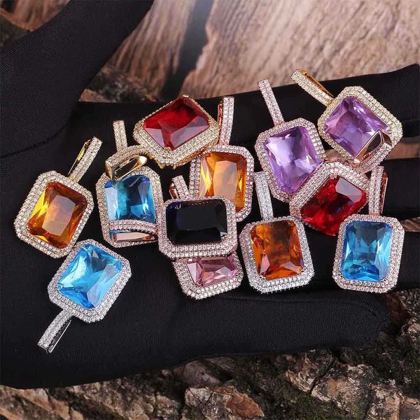 

rillz iced out gem stones solitaire pendant necklace infinity stones solid back with tennis chain hip hop jewelry gift x0707, Silver