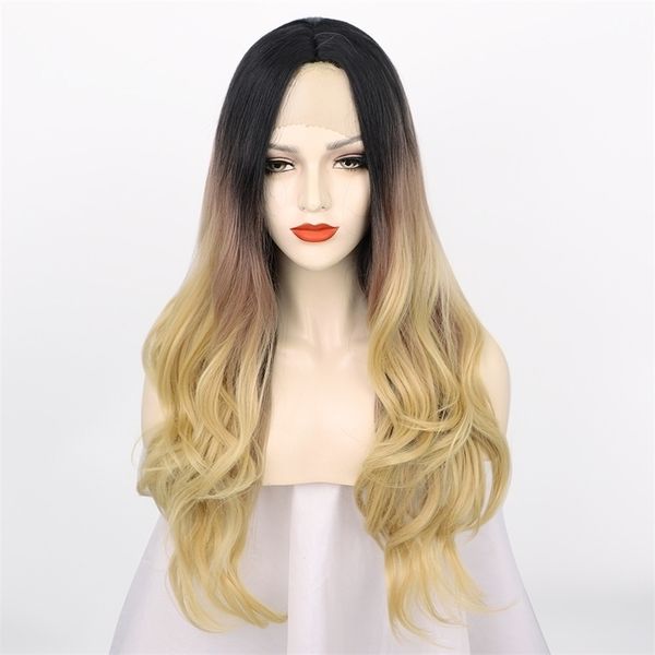 

gradient medium long female curly hair chemical fiber headset, Black