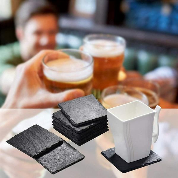 

mats & pads natural slate square round heart coasters coffee table drinks 4 inch 10x10cm handmade for bar and home