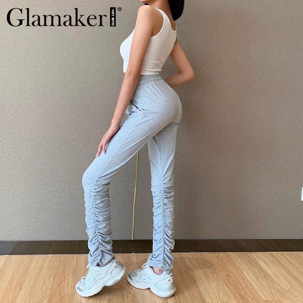 

glamaker casual grey high waist sport shirnk pants women fashion sportswear all-match trousers fitness pile of pants new 210414, Black;white