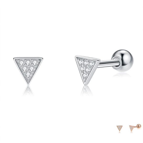 

stud zemior trilateral shape earring for women s925 sterling silver simple style earrings 3 color choose inlay zirconia jewelry, Golden;silver