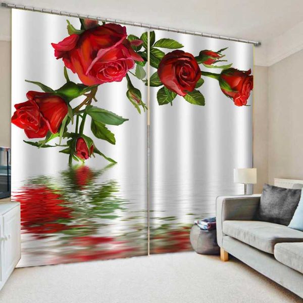 Vorhangvorhänge, individuelle Größe, luxuriöse Verdunkelungsvorhänge, 3D-Fenstervorhänge, rote Rose, Schlafzimmer, Wohnzimmer, winddicht, verdickender Stoff