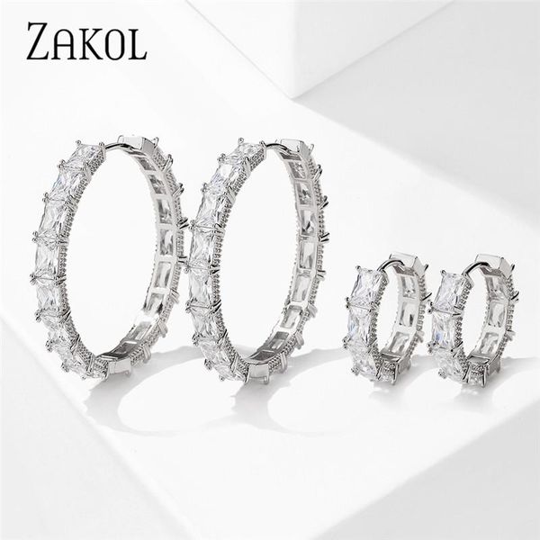 

hoop & huggie zakol fashion summer buling cubic zirconia gold color earrings for women female party statement accessories jewelry, Golden;silver