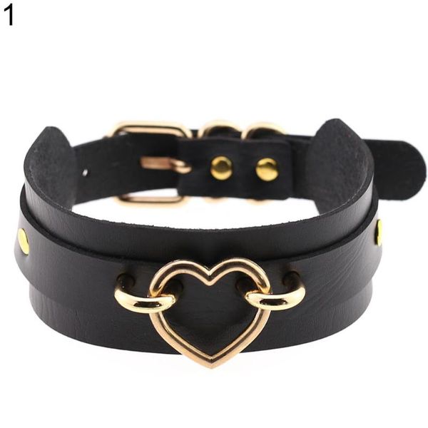 Punk Hip Women Hearts Fuckle Faux Leather Wide Cheker Club Cara curto Cara Chokers