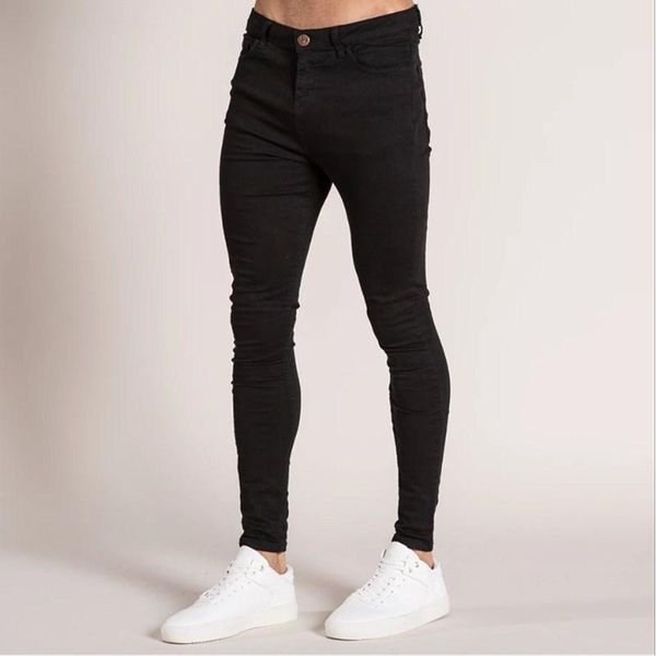 

men's jeans black men pure color skinny stretch casual vintage wash hip hop pencil pants daily work denim trousers s-4xl, Blue