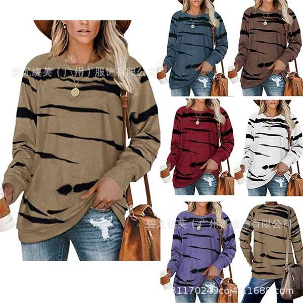 

autumn and winter 2021 women's tie dye printed pullover long sleeve round neck loose sweater, Black