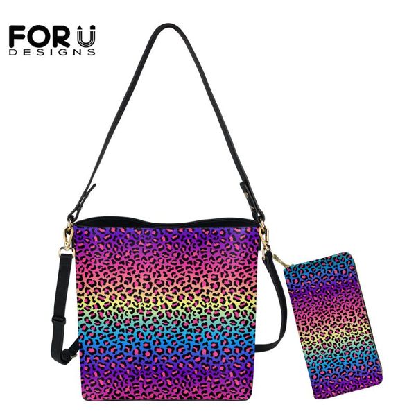 

evening bags forudesigns women crossbody with purse set rainbow color leopard pattern print lady pu handbags messenger bolsa femme