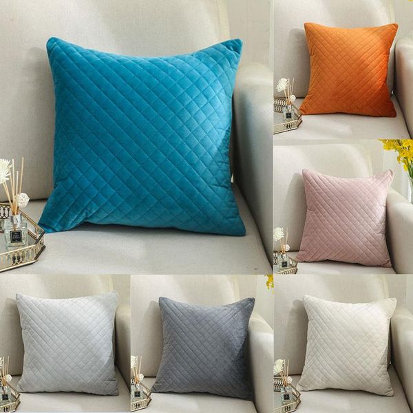 

pillow case soft velvet pillowcase decorative lattice cushion cover home decor for sofa set bedroom blue pink grey