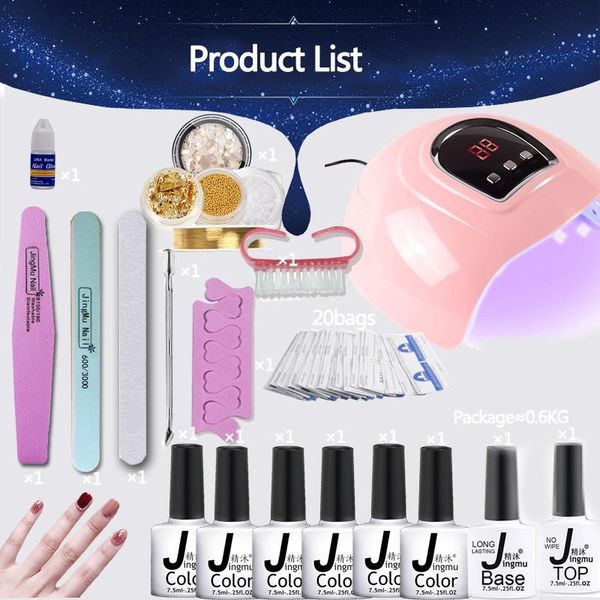 

nail art kits set 54w led lamp for manicure 6 pcs gel polish kit soak off varnish dryer machine tool
