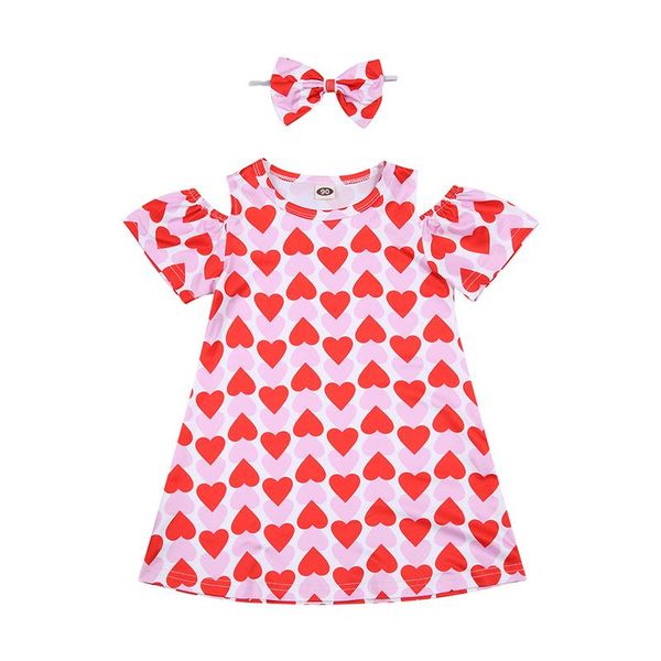 

girl's dresses 6m-5t infant baby girl dress valentine's day love print short sleeve off shoulder with bowknot headband sweet kids, Red;yellow