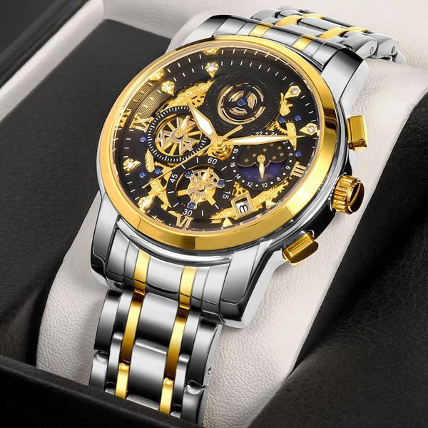 

wristwatches relogio masculino 2021 wwoor mens sports watches stainless steel wrist watch for men quartz chronograph clock, Slivery;brown