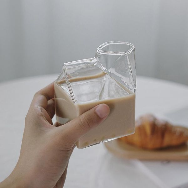 

japanese style milk box shape glass cup breakfast wine tea mug glasses