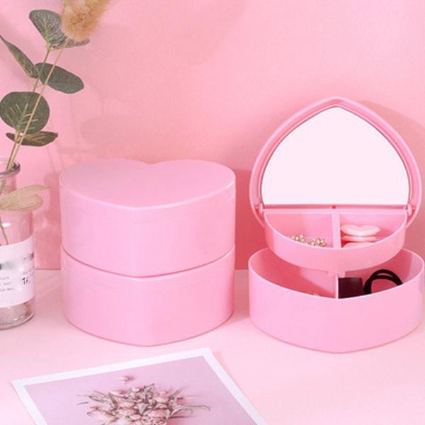 

storage boxes & bins dormitory pink girl heart box jewelry folding deskdouble shelf cosmetic mirror plastic