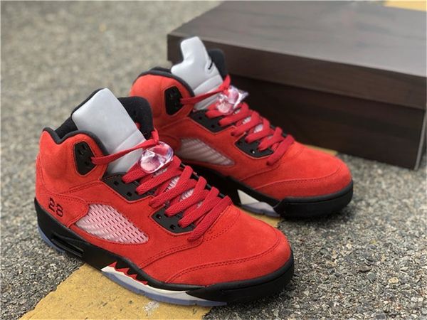 

release authentic 5 raging bull outdoor shoes men varsity red black white 5s suede dd0587-600 trainers sneakers sports with o