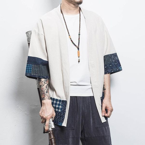 

ethnic clothing japanese kimono cardigan men haori yukata male samurai costume jacket mens shirt loose patchwork jackets, Red