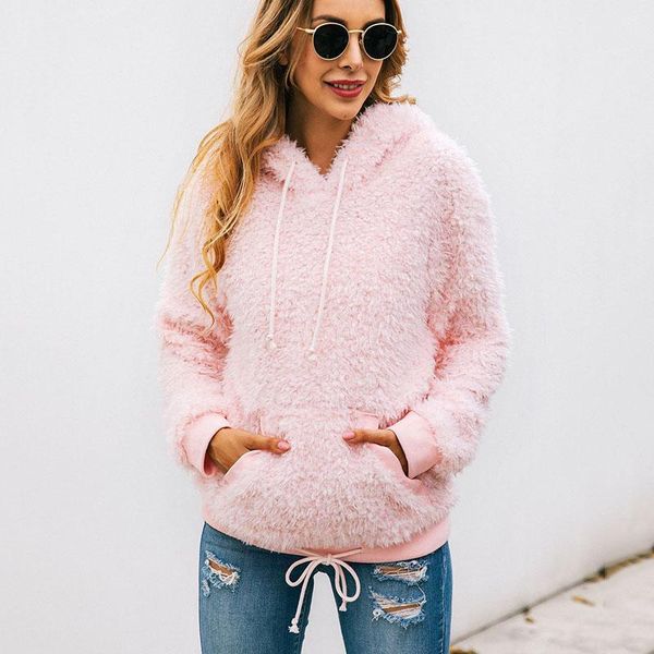 

women's hoodies & sweatshirts girls streetwear warm sportswear pullover soft teddy hoodie ladies casual solid color pocket cool, Black