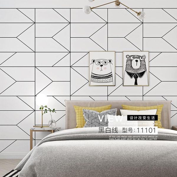 

wallpapers simple line non-woven wallpaper black white striped background wall sticker living room children bedroom nordic paper