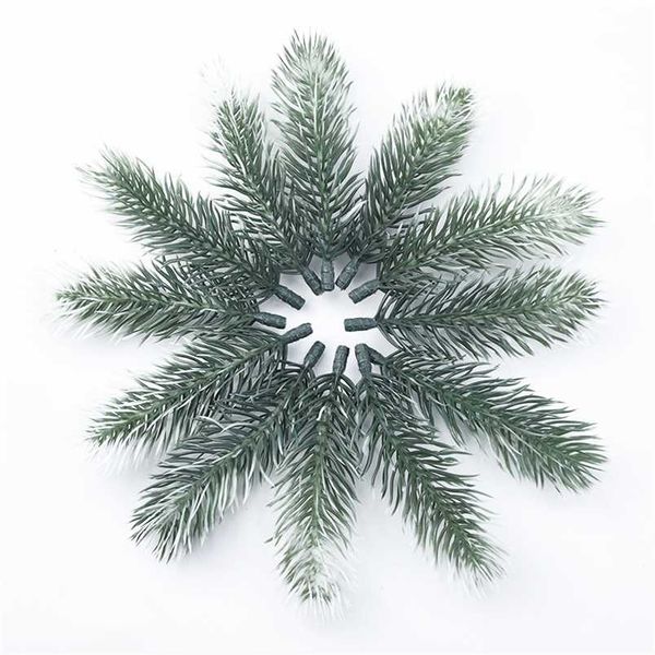 100 pezzi piante artificiali plastica pino ago fiocco di neve ghirlanda di Natale materiale matrimonio fiori decorativi ghirlande decorazioni per la casa 211104
