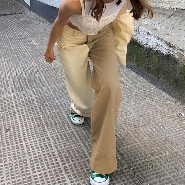 

women's pants & capris straight wide leg autumn stitching high waist zipper trousers street fashion ladies casual, Black;white