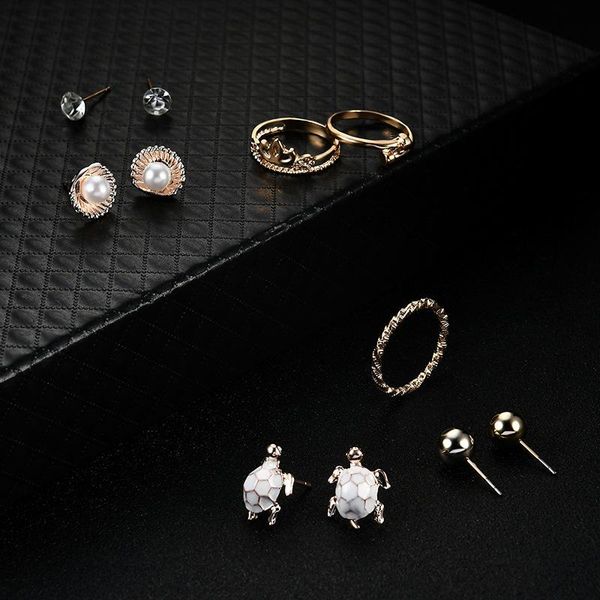 

earrings & necklace 4 pairs mini stud earring sets + 3pcs knuckle rings women jewelry valentine's gifts variety of styles wedding set, Silver