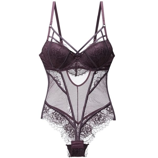 

bodysuits women lace lingerie strappy cup push up floral padded underwire 5 colours shapewear 210810, Black;white