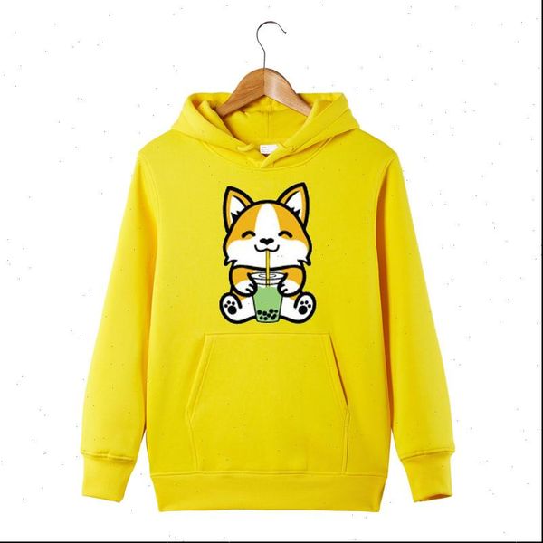 

bubble tea shiba inu cute women sweatshirt dog milk hooded, Black