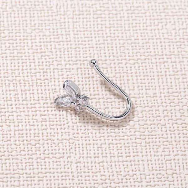 

fashion jewelry micro inlaid zircon butterfly ring fashion puncture nail nose clip, Silver
