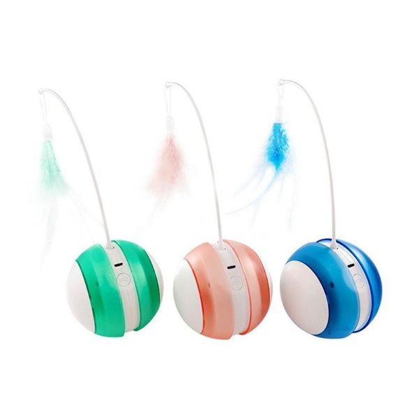

cat toys led charging tumbler ball with feathered fishing rod auto scroll toy
