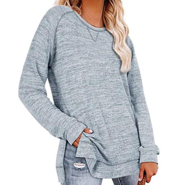 

women's t-shirt 2021 autumn solid color long sleeve t shirts women causal loose o neck fashion vintage oversize pullover t-shirts for, White