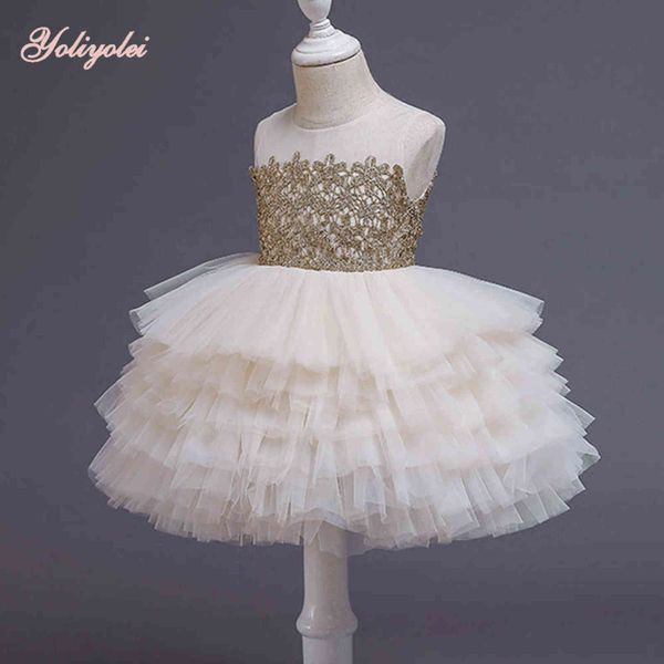 

yoliyolei ball gown baby girls princess dresses 2020 summer evening clothes party birthday holiday fluffy tulle shiny dresses g1129, Red;yellow