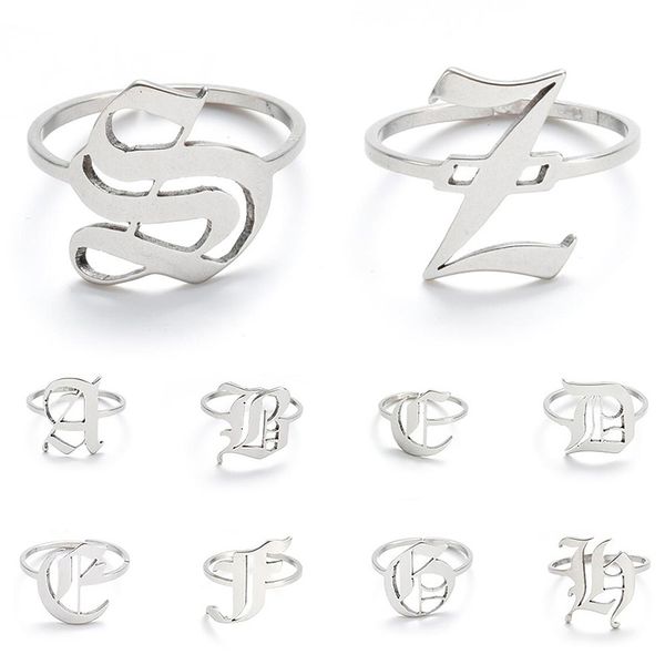 

vintage letter a-z pendant occident new style stainless steel 26 english letter ring simple small jewelry gift silver color