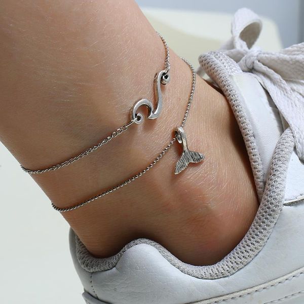 

anklets simple wave female barefoot crochet sandals foot jewelry leg on ankle bracelets for women chain, Red;blue