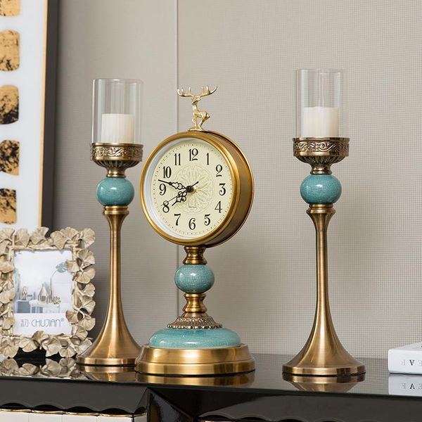 

candle holders american retro clock ornaments living room bedroom porch wine cabinet practical gold-plated candlestick household decorations