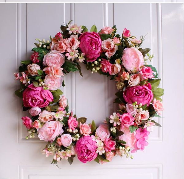 

decorative flowers & wreaths 15" large rattan wedding door wreath rose peonies christms artifical florals garland front decor