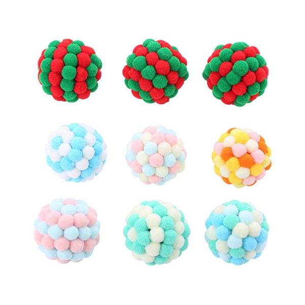 

cat toys pet grinding chasing playful plush toy ball christmas color handmade bells furry rattle