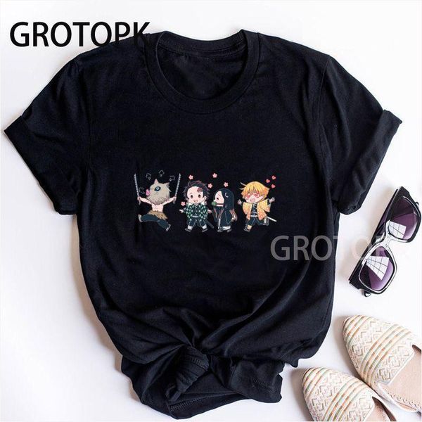 

women's t-shirt kimetsu no yaiba tanjirou nezuko print funny t shirt streetwear summer short sleeve tee clothes harajuku o neck, White