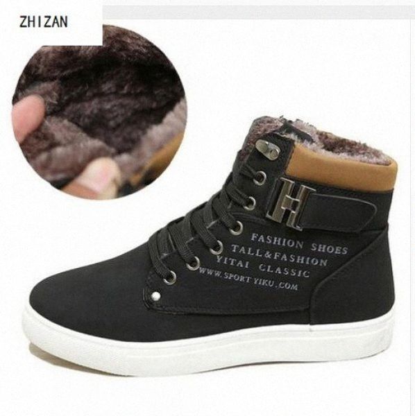 

zhizan new men shoes fashion warm fur winter men boots autumn leather footwear for man new high canvas casual shoes l4d4#, Black