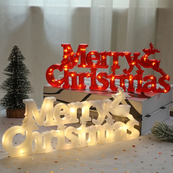 Merry Christmas Letter Lights LED Sign Light Night Lamp CR2032 Azionato per la decorazione appesa a fiori dell'albero di Xms per feste domestiche