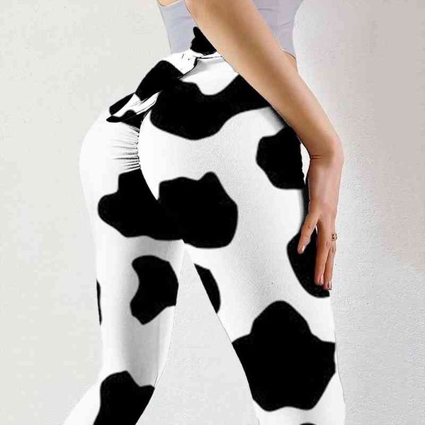 

cow printing high waist women legging push up stretch athletic fitness seamless sports pants womens, Black