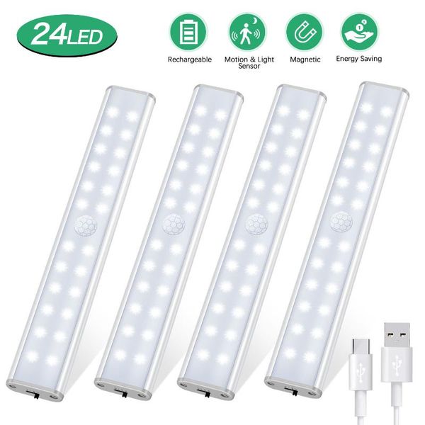 

cabinet light 24 leds under usb charging magnetic motion sensor closet night for stairs wardrobe bedroom kitchen lighting