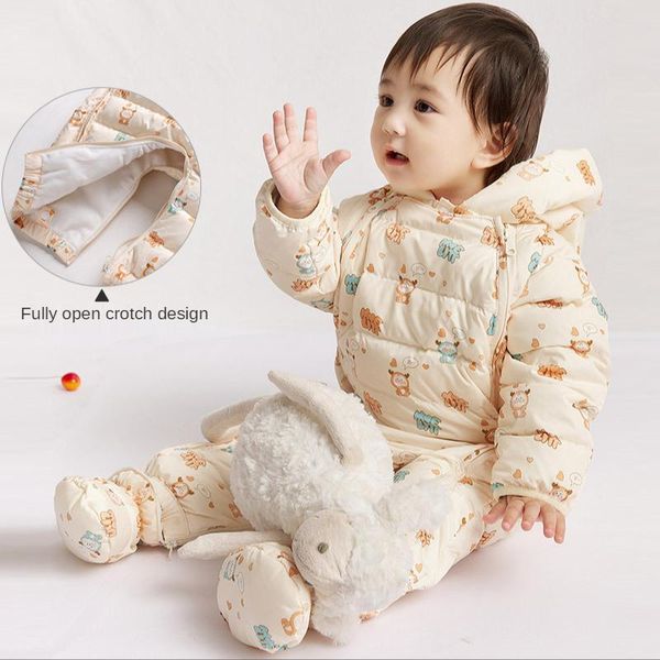 

down coat baby one-piece jacket winter toddler thicken hooded romper embrace born white duck jumpsuit girl's zipper shirt, Blue;gray
