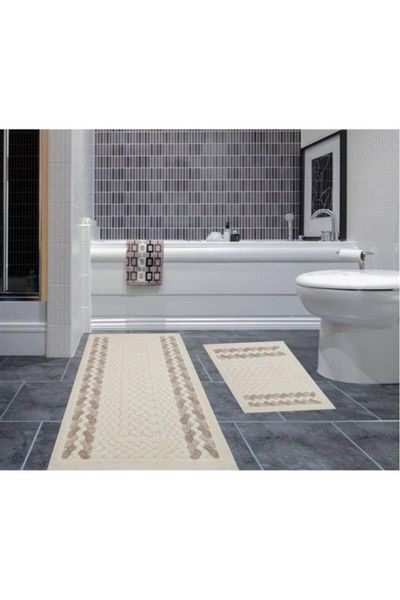 

beige border pattern cotton set for closet yÃ¼nteks-01 bath mats