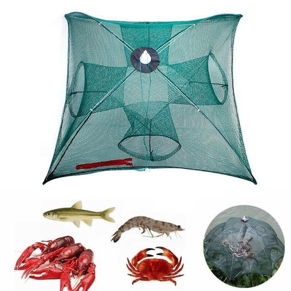 

fishing accessories 4holes/6 holes automatic net shrimp cage nylon foldable crab fish trap cast folding network