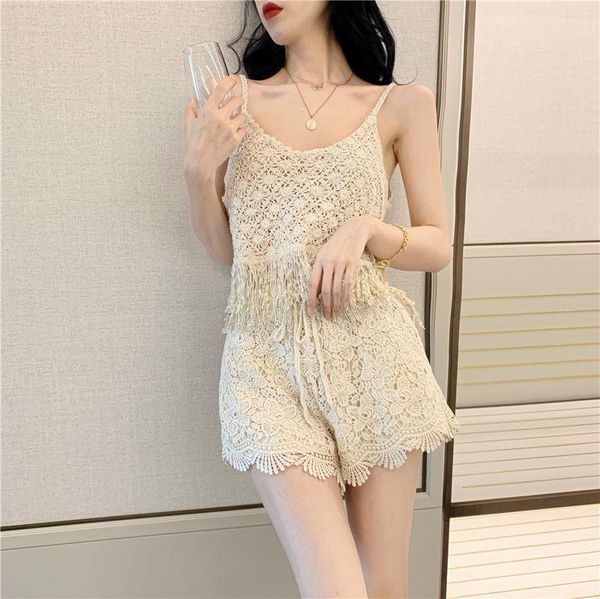 

2pcs sets hollow out womens tracksuits knitted v neck beach tees off shoulder acetate low cut crop top, Gray