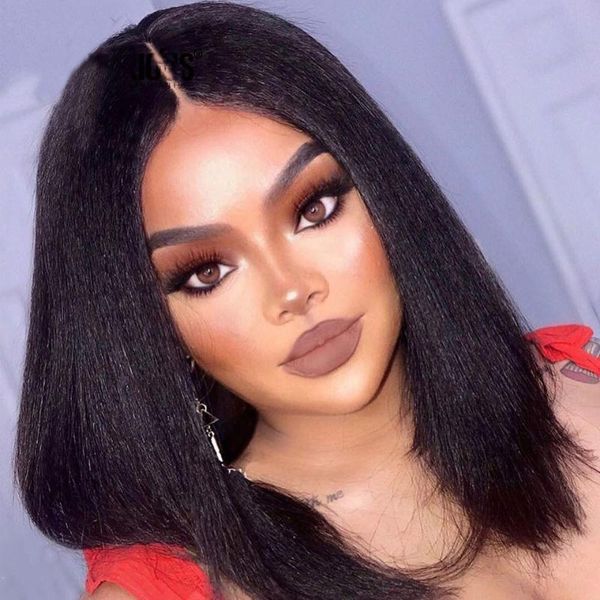 

inch bob glueless kinky straight black 13x4lace front human hair wig for women with babyhair preplucked brazilian remy lace wigs, Black;brown